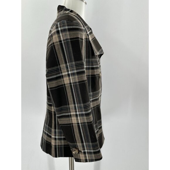 Isaac Mizrahi for Target Jacket Cropped Brown Plaid Cotton 3/4 Sleeve Lined 10 - Picture 11 of 12